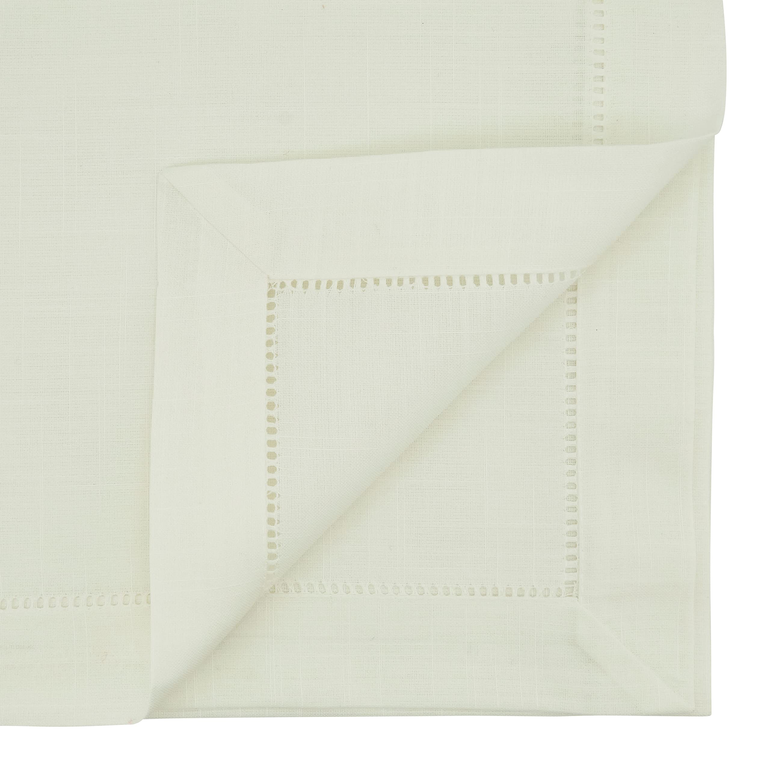 SARO LIFESTYLE Hemstitched Border Tablecloth, Ivory, 70"x140"