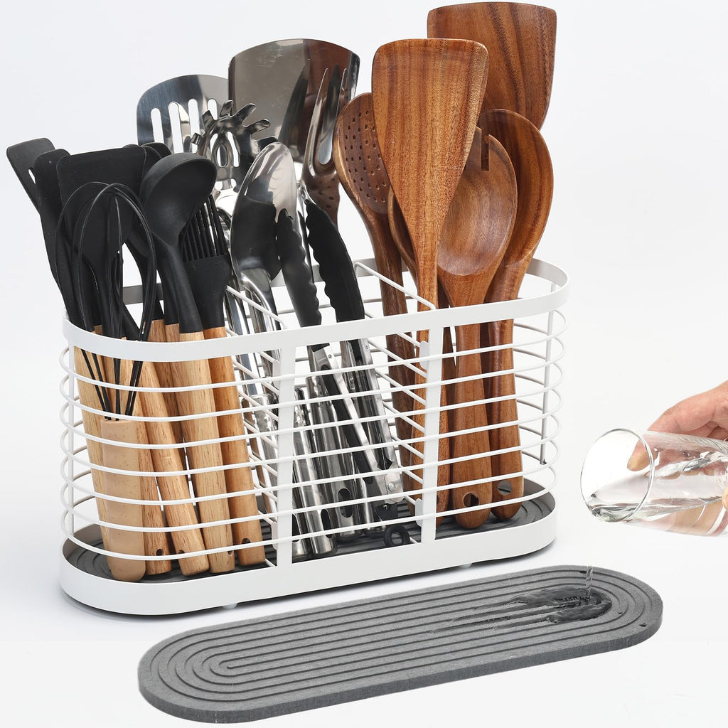 usewry Large Utensil Holder for Kitchen Counter - Cooking Utensil Holder Organizer with Diatomaceous Earth Base - Prevents Water Buildup and Dries Instantly, Kitchen Holder for Cooking Utensils
