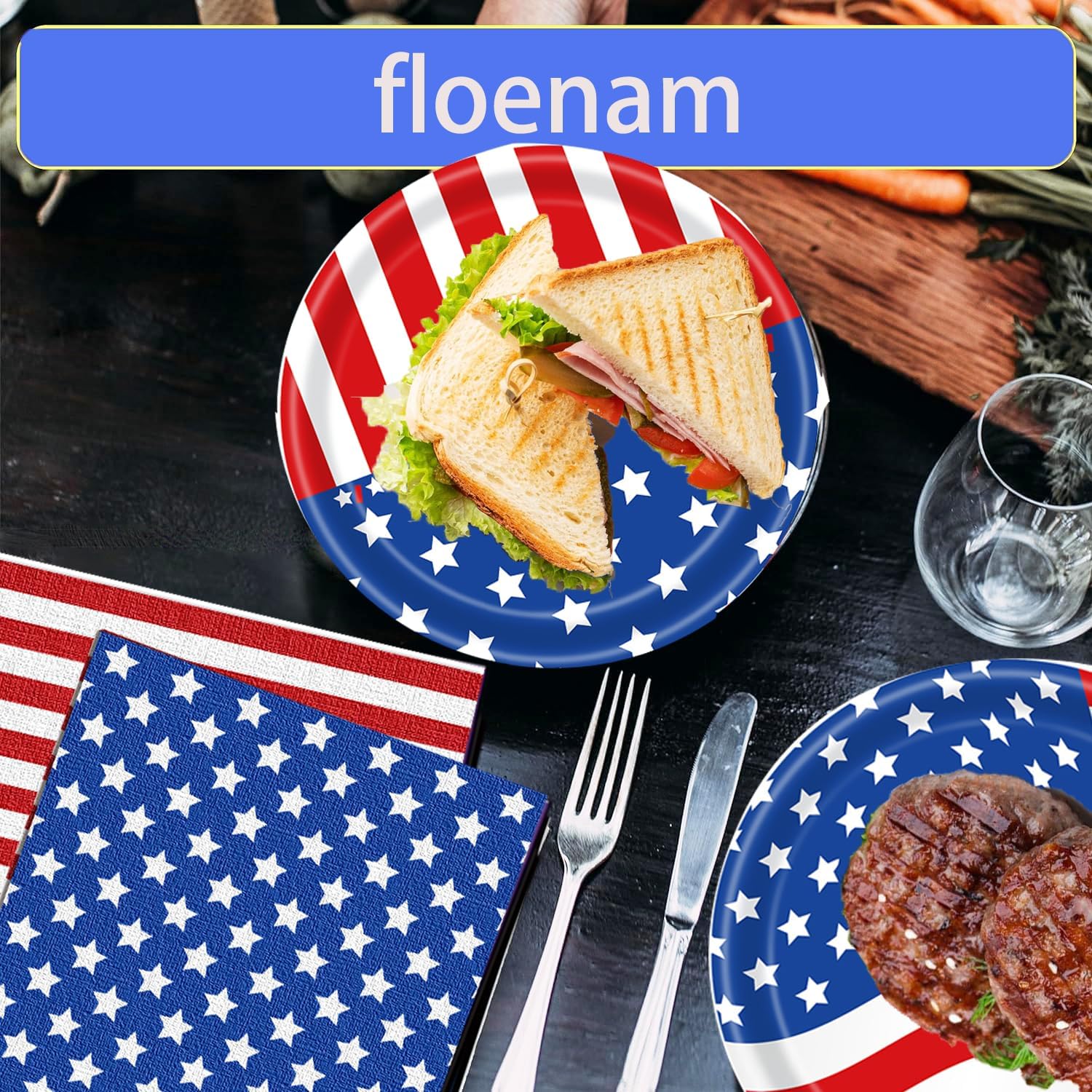 Patriotic Party Supplies - American Flag Party Set with Plates, Napkins & Tablecloth for 25 Guests