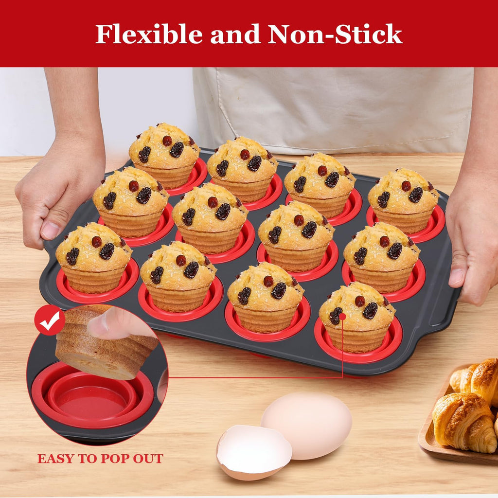 YiYeraio 6 Cups Silicone Muffin Pans for Baking with Metal Frame, Egg Bite Molds, Cupcake Pans Regular Size, Muffin Tins Easy to Pop Nonstick Non Toxic Bakeware for Oven Dishwasher Safe