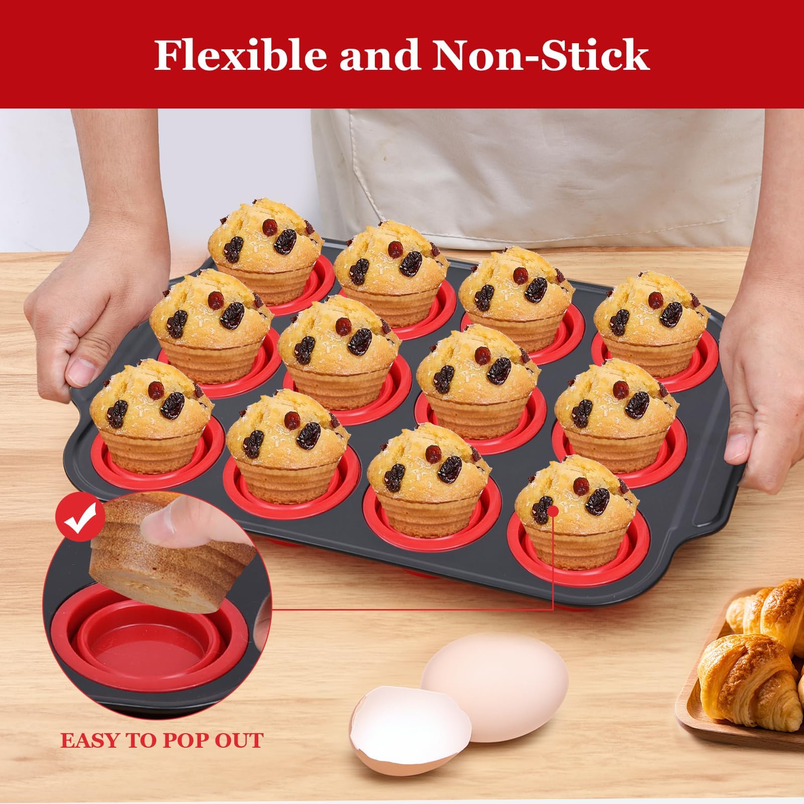 YiYeraio 6 Cups Silicone Muffin Pans for Baking with Metal Frame, Egg Bite Molds, Cupcake Pans Regular Size, Muffin Tins Easy to Pop Nonstick Non Toxic Bakeware for Oven Dishwasher Safe