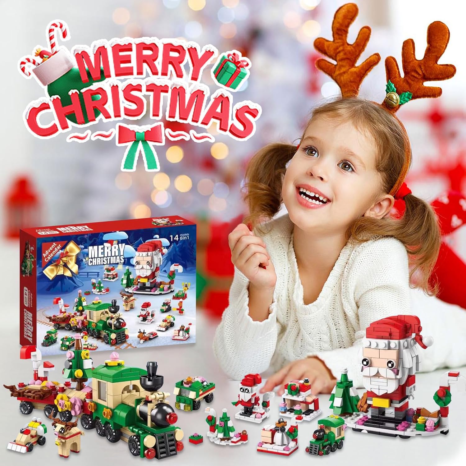 Skiennix Christmas Advent Calendar - 6-in-1 Santa Claus Train Building Blocks | 12 Days Countdown Toy for Kids