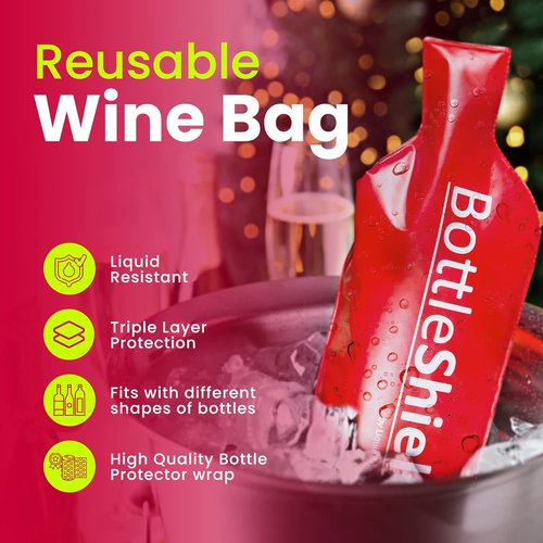 Liquid Spectrum Reusable Wine Protector Travel Bag by Bottle Shield (3-Pack) - Bubble Cushioning Wrap Suit - Unbreakable Bottle Sleeve, Leak Proof - Wine Tote Bags Accessory for Suitcase Luggage, Red