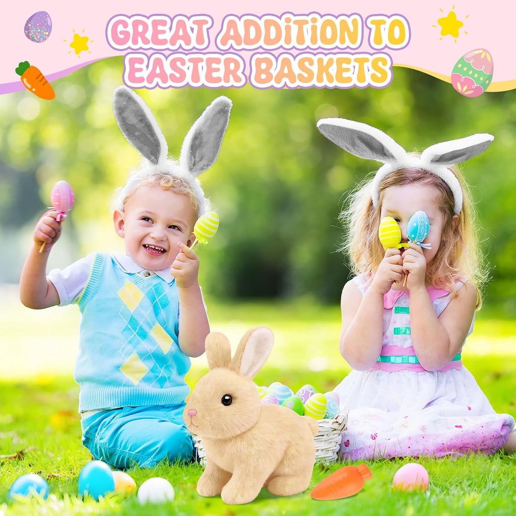 Skiennix Realistic Bunny Toy - Interactive Hopping Robot Rabbit with Sounds | Brown, Kid-Friendly Design
