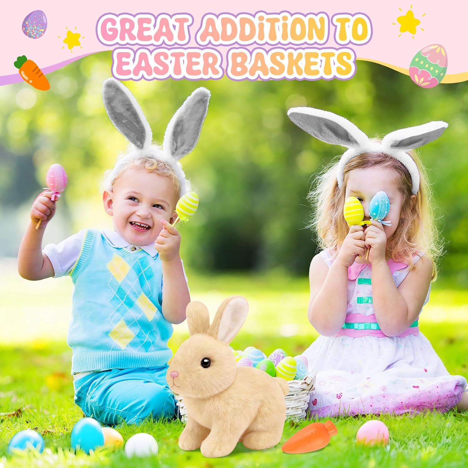 Skiennix Realistic Bunny Toy - Interactive Hopping Robot Rabbit with Sounds | Brown, Kid-Friendly Design