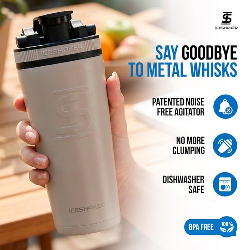 Ice Shaker Insulated Stainless Steel Shaker Bottle | 26oz, Java | Cold for 30+ Hours | Insulated Cup with Twist-on Agitator | Odor-Free Bottle for Protein Shakes, Water, Smoothies, Cocktails