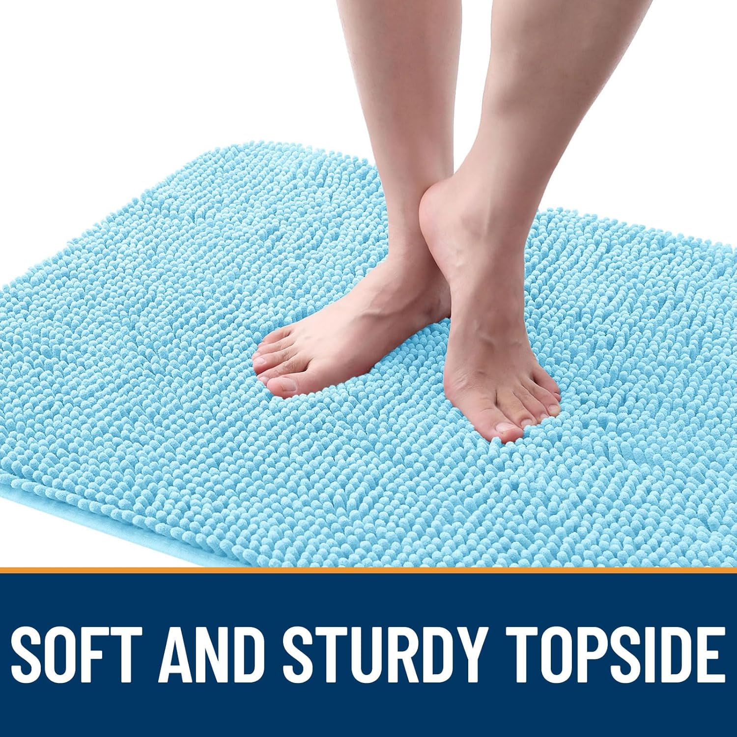 OLANLY Dog Door Mat - Absorbent Non-Slip Washable Doormat for Muddy Paws | 47x20, Quick Dry Chenille, Blue