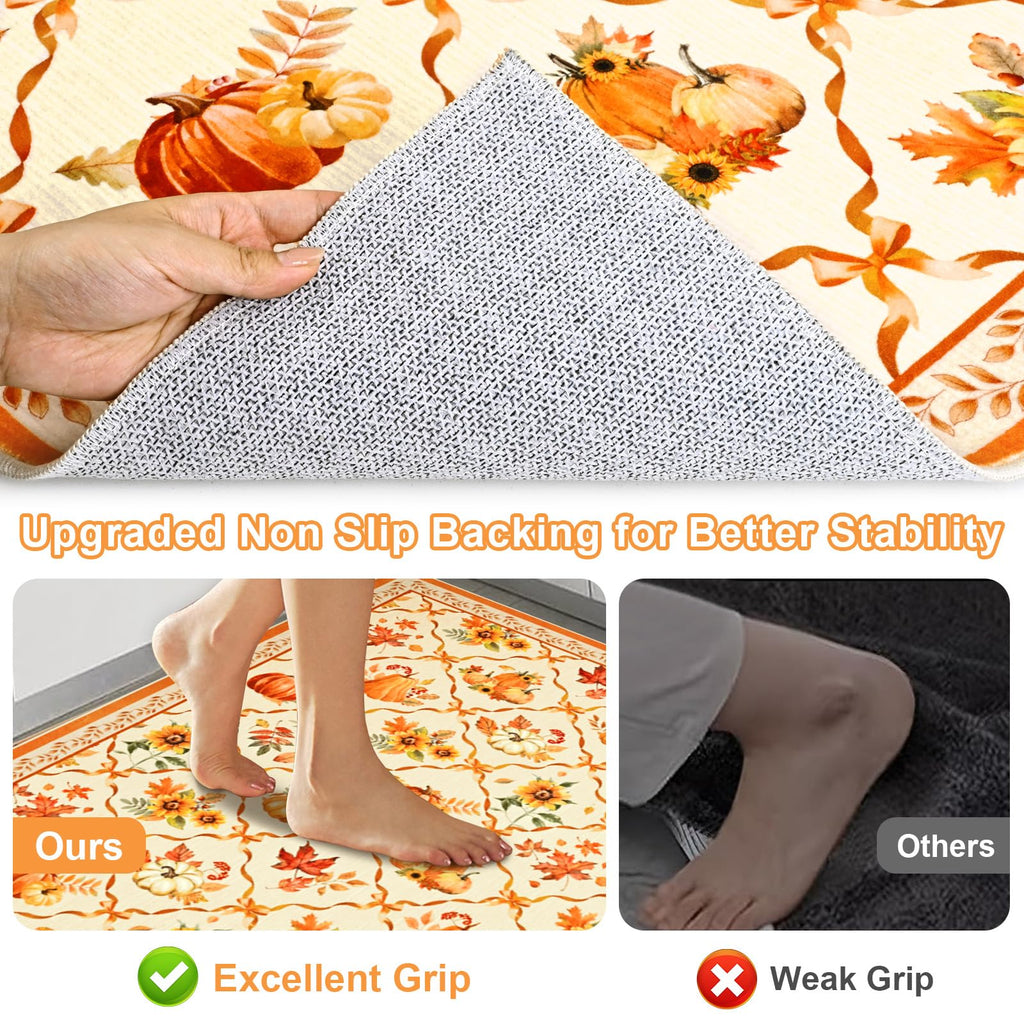 Likiyol Fall Area Rug 3x5 Rugs for Bedroom, Non Slip Washable Rugs for Living Room Soft Faux Cashmere Thanksgiving Pumpkin Bedroom Rug Low Profile Throw Rugs for Dining Room, Kids Room Decor, Beige