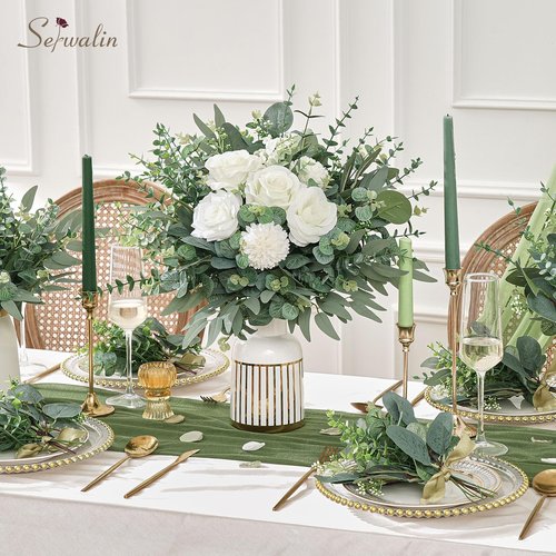 Serwalin 130 Pcs 8 Kinds Mixed Eucalyptus Stems Bulk,Artificial Greenery Silver Dollar Eucalyptus Leaves Picks for Centerpieces Vase DIY Bouquet Arrangement Home Decor St. Patrick's Day Decorations