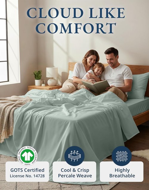 LANE LINEN 100% Organic Cotton California King Sheets Set - Soft, Fade Resistant, Fully Elasticized, Fits Mattresses Up to 15" Deep | Cool Blue