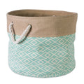 DII Jute Storage Collection Collapsible Burlap Diamond Storage Bin, Large Round, 16x15", Aqua