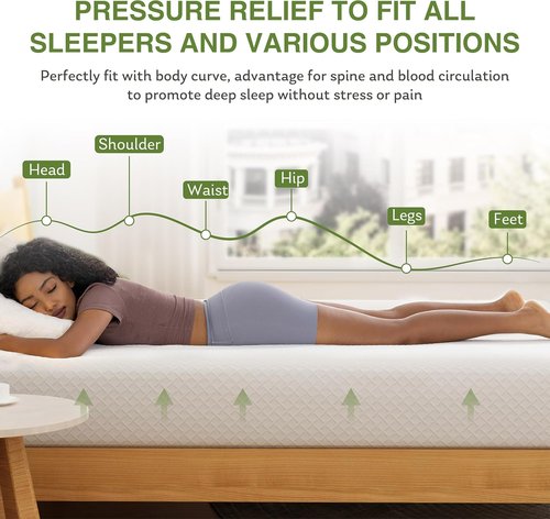EGOHOME Memory Foam Mattress - 10 Inch Medium Firm Support with Cooling Green Tea Gel | 75''L x 54''W, White