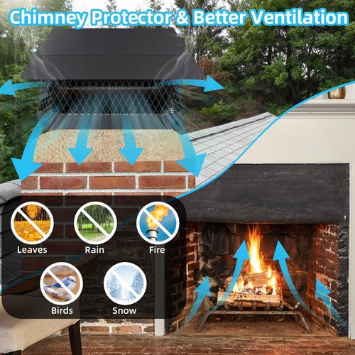 13" x 13" Chimney Caps Fireplace Chimney Cover for Outside Flue Tile Clay, Chimney Flue Cover Chimney Vent Cap with Screen Hood Plate,Galvanized Steel Chimney Rain Cap Roof Rain Guard Top Protector