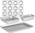Viking Premium Nonstick Ceramic Baking Pans Set - 5-Piece Heavy Gauge Bakeware | Oven Safe to 475°F, Silver