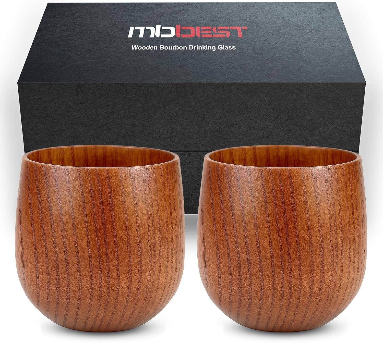 Handcrafted Wooden Whiskey Glasses Gift Set for Men – Set of 2 Old Fashioned Bourbon Cups with Luxury Gift Box | Break-Resistant, Unique Wood Grain | Idea Gifts for Father, Husband & Whiskey Lovers