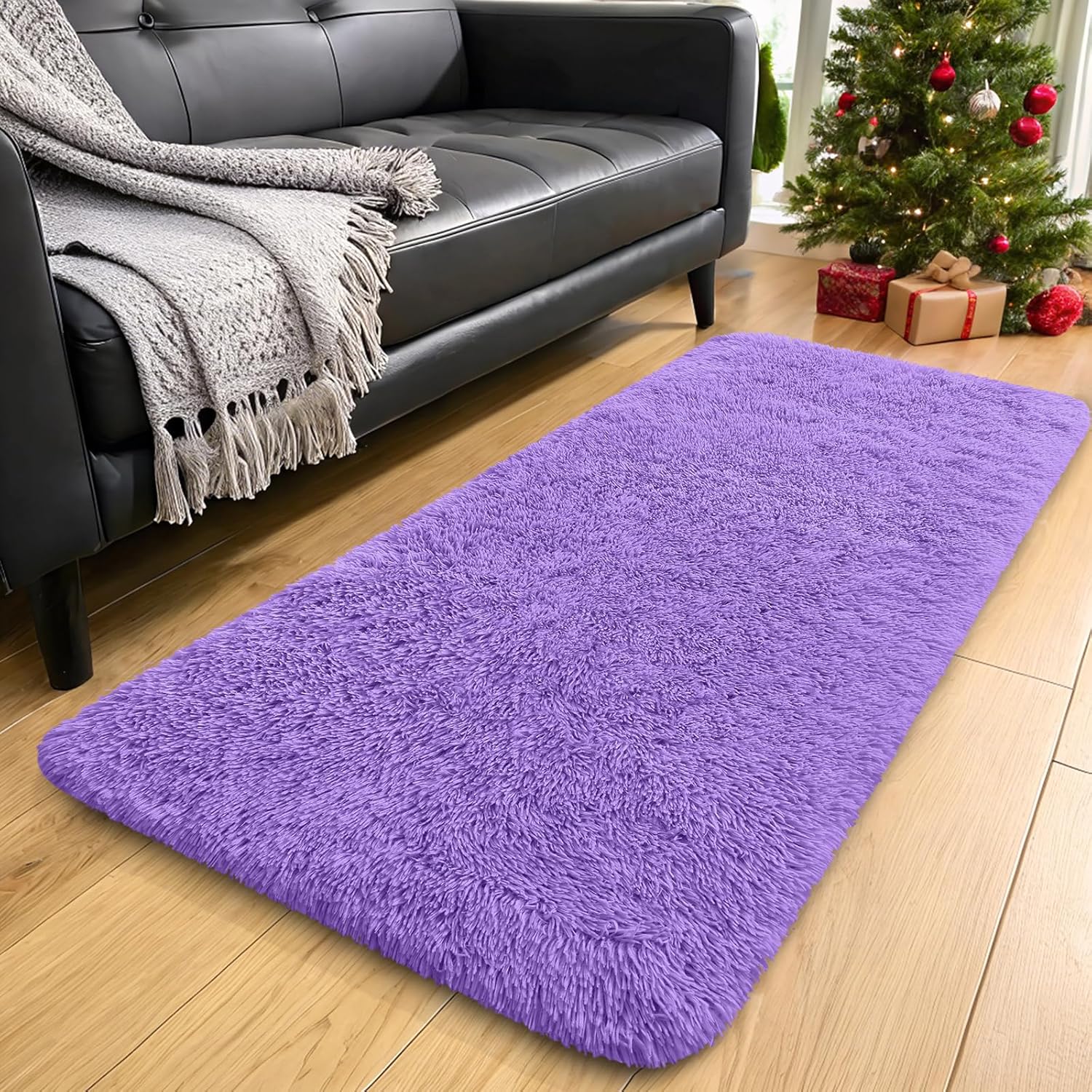 OLANLY Runner Rugs - Soft, Machine Washable Shaggy Carpet for Hallway & Bedroom | Purple 2x4 ft