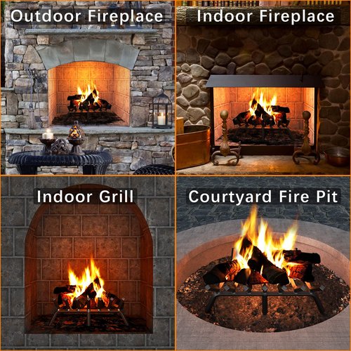 Mr IRONSTONE Fireplace Grate 24 inch Solid Steel Heavy Duty Firewood Log Burning Rack Fire Grates for Outdoor Kindling Tools Pit Indoor Fireplace Log Holder Wrought Iron Wood Stove