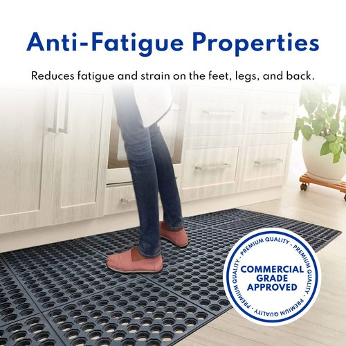 New Star Foodservice 54491 Commercial Grade Grease Resistant Anti-Fatigue Interlocking Rubber Floor Mat, 36" x 36", Black