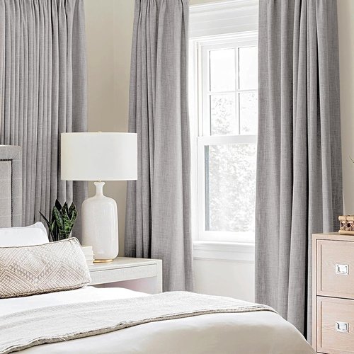 MIULEE Blackout Curtains - 100% Thermal Insulated Light Gray Linen Texture Drapes | 52x96 Inch (2 Panels)