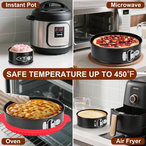 isheTao Springform Pan Set of 4, 4/7/9/10inch Cake Pans with Leakproof Silicone Protector, Non-Stick Leak-Proof with Removable Bottom, Cheesecake Pan for Baking, Black