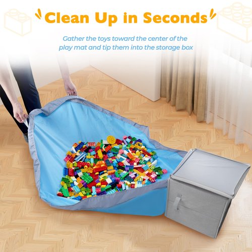 SAM AND MABEL Toy Storage Organizer with Play Mat – 13" x 13" x 13" Storage Box for Kids' Playroom, Stackable and Foldable Nursery Fabric Bin (Pebble Gray)