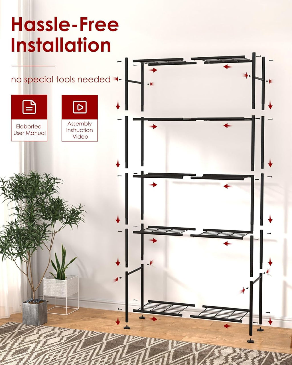 Sakugi Storage Shelves - Heavy Duty 5-Tier Shelf Organizer for Garage, Kitchen & Pantry | 33" W x 12.6" D x 72" H, Black