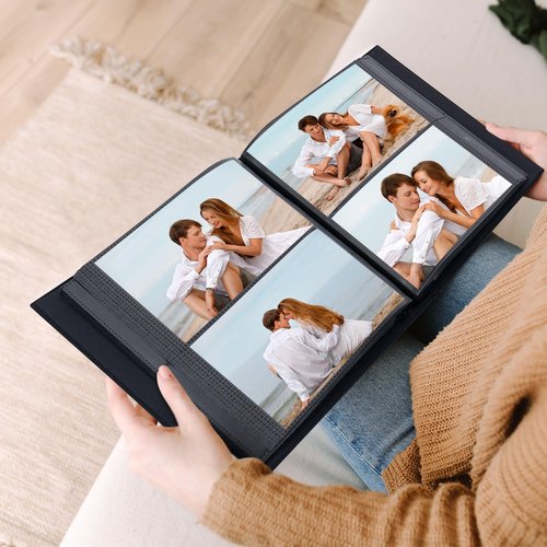 Remowith Cloth Cover Photo Album 4x6 with DIY Square Window Slip in Photo Book for Travel, Wedding, Anniversary 200 Pockets Black