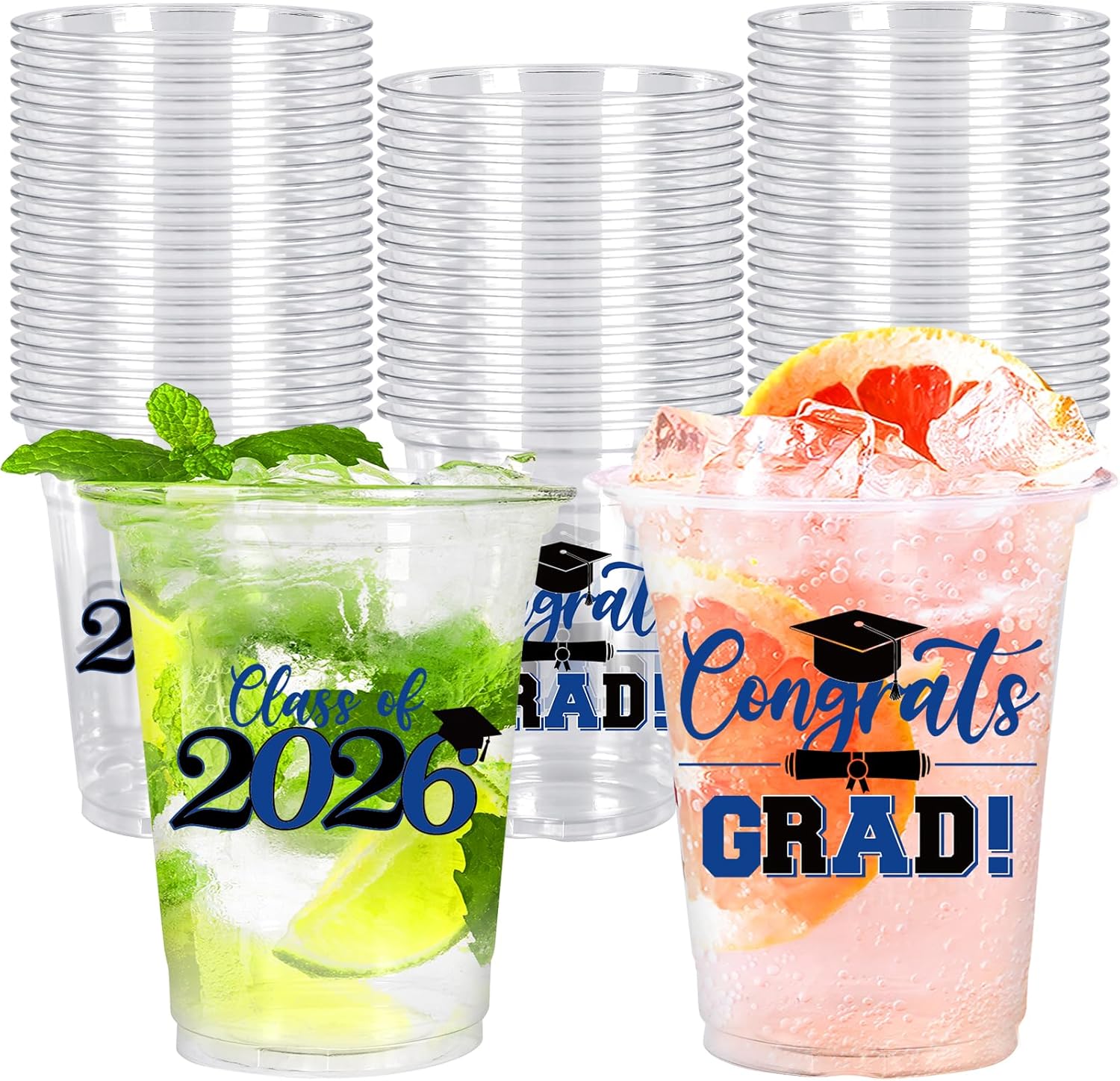 Whaline 50Pcs Graduation Plastic Cups - 12 Oz Clear Disposable Cups for Class of 2026 Party Decor