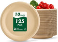 Eco-Strong 10 Inch Disposable Paper Plates - Heavy-Duty Compostable Sugarcane Fiber | 125 Count Unbleached Brown