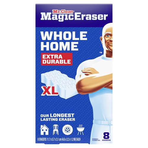 Mr. Clean Magic Eraser Sponge, All Purpose Cleaner, Long Lasting Cleaning Scrubber, Wall, Sneaker, Oven, Kitchen, Bathroom, Shower Cleaner, Cleaning Supplies, Whole Home Extra Durable XL, 8ct