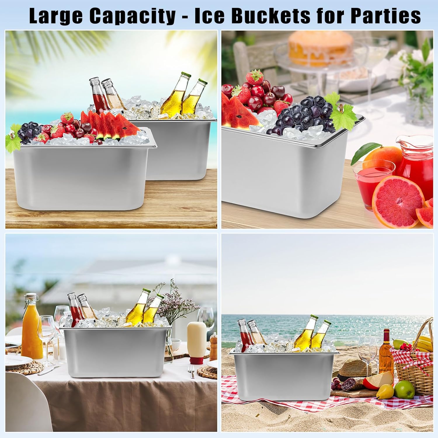OwnMy 2PCS Ice Buckets for Parties, Stainless Steel Ice Bucket for Freezer, Metal Ice Cubes Bins Storage Container for Freezer, Wine Beer Drink Cooling Buckets for Beverage Cocktails Champagne