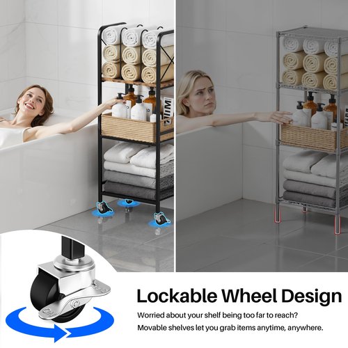 niffgaff 3-Tier Movable Towel Rack, Free-Standing Towel Holder with M-Shaped Detachable Dividers, for Bathroom, Pool