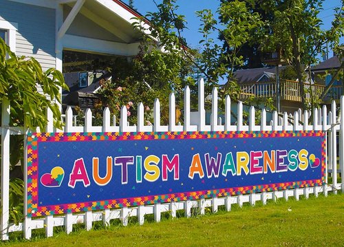 Nepnuser Autism Awareness Fence Banner - Love Needs No Words | Large 1.6 x 8.2 ft Outdoor Decoration