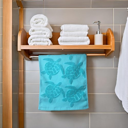 UHRMF 2 Pcs Sea Turtle Hand Towels for Bathroom 100% Cotton Jacquard Weave Teal Turquoise Coastal Beach Guest Hand Towels Bathroom Kitchen Towels Decor Accessories (Turtle Blue, 2*Hand Towel)