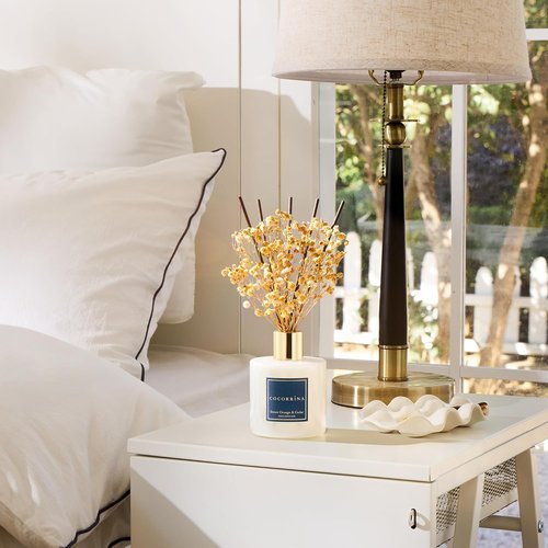 COCORRÍNA Reed Diffuser - Sweet Orange & Cedar | 6.7 Fl. Oz Set with Sticks & Baby's Breath Decor