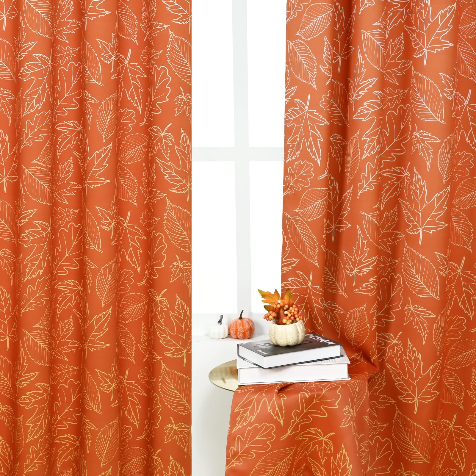 FRAMICS Thanksgiving Fall Curtains for Living Room Maple Leaves Curtains 84 Inch Length Blackout Thermal Insulated Window Curtain 2 Panels Set Grommet Room Darkening Curtains for Bedroom Dining Room