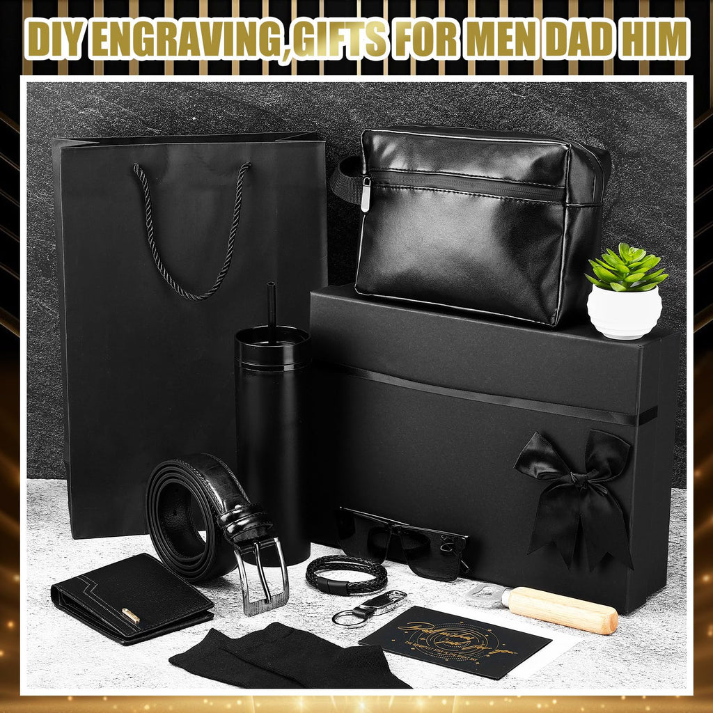 Skylety 13 Pcs Birthday Gifts Baskets for Men Father Gift for Men Birthday Gift Box 16 oz Tumblers Wallet Toiletry Bag Sock Bottle Opener Belt Bracelet Glasses Keychain for Father's Day Dad Husband