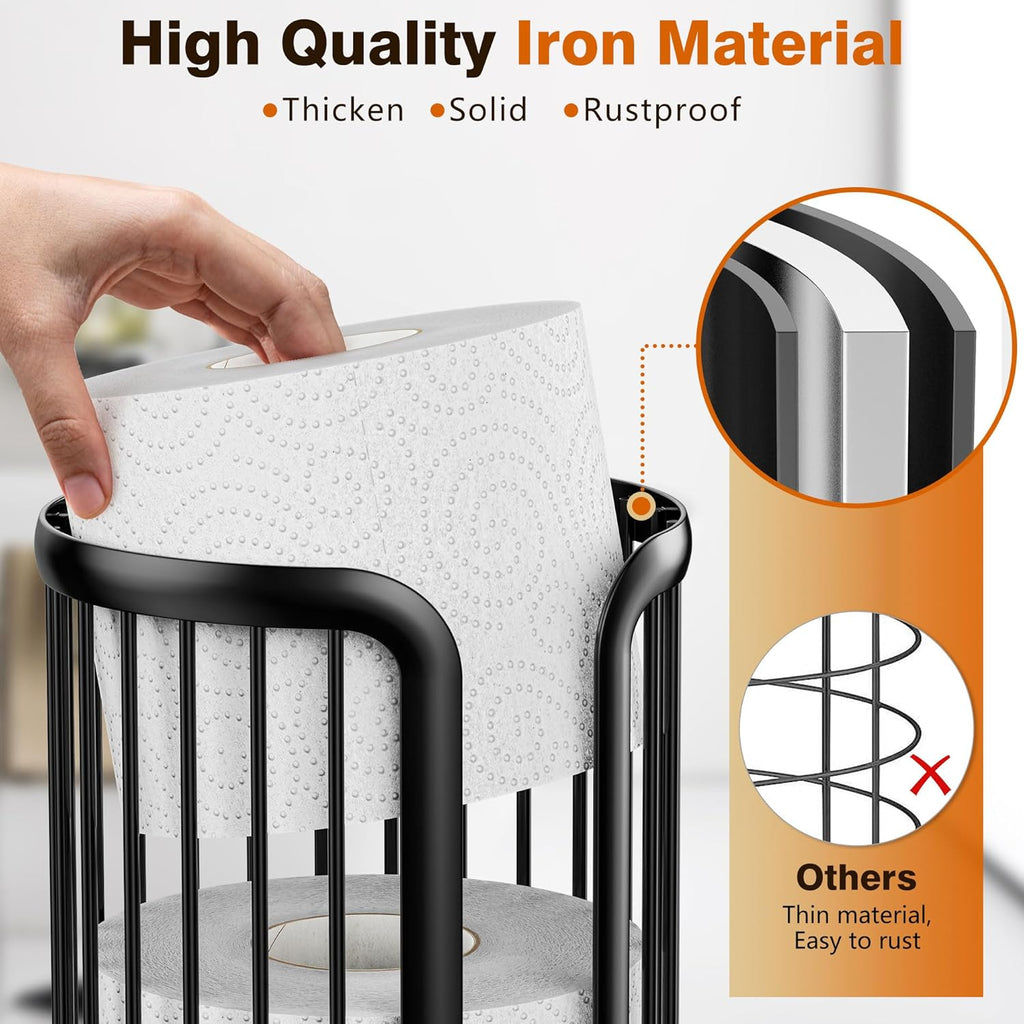 Regine Switzerland Toilet Paper Holder Stand - Freestanding Minimalist Tissue Organizer | Modern Black
