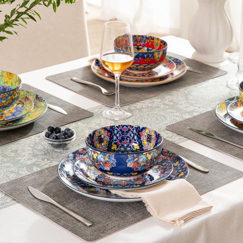 Sweejar Ceramic Dinnerware Sets for 4,12 Pieces Boho Plates and Bowls for Kitchen,Housewaring Gift,Bohemian Style Dish Set,Dishwasher and Microwave Safe(Colorful)