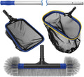 Poolvio 5-in-1 Pool Cleaning Kit - Semi-Deep Skimmer Net, Aluminum Leaf Rake & 20' Brush with 13' Pole