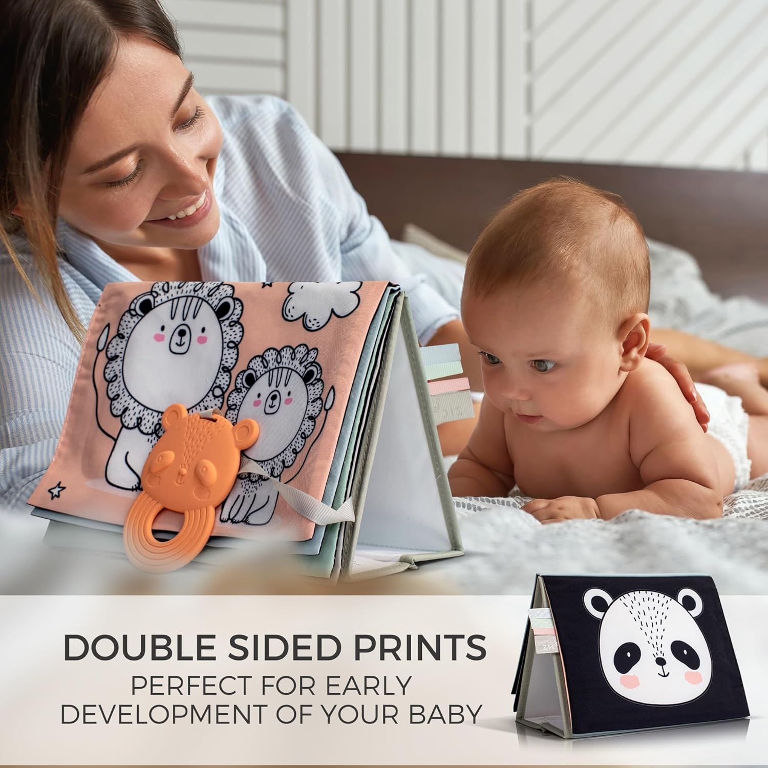 Skiennix Soft Tummy Time Book - High Contrast Montessori Toy with Baby Safe Mirror & Crinkle Filling | Ideal for Newborn Development