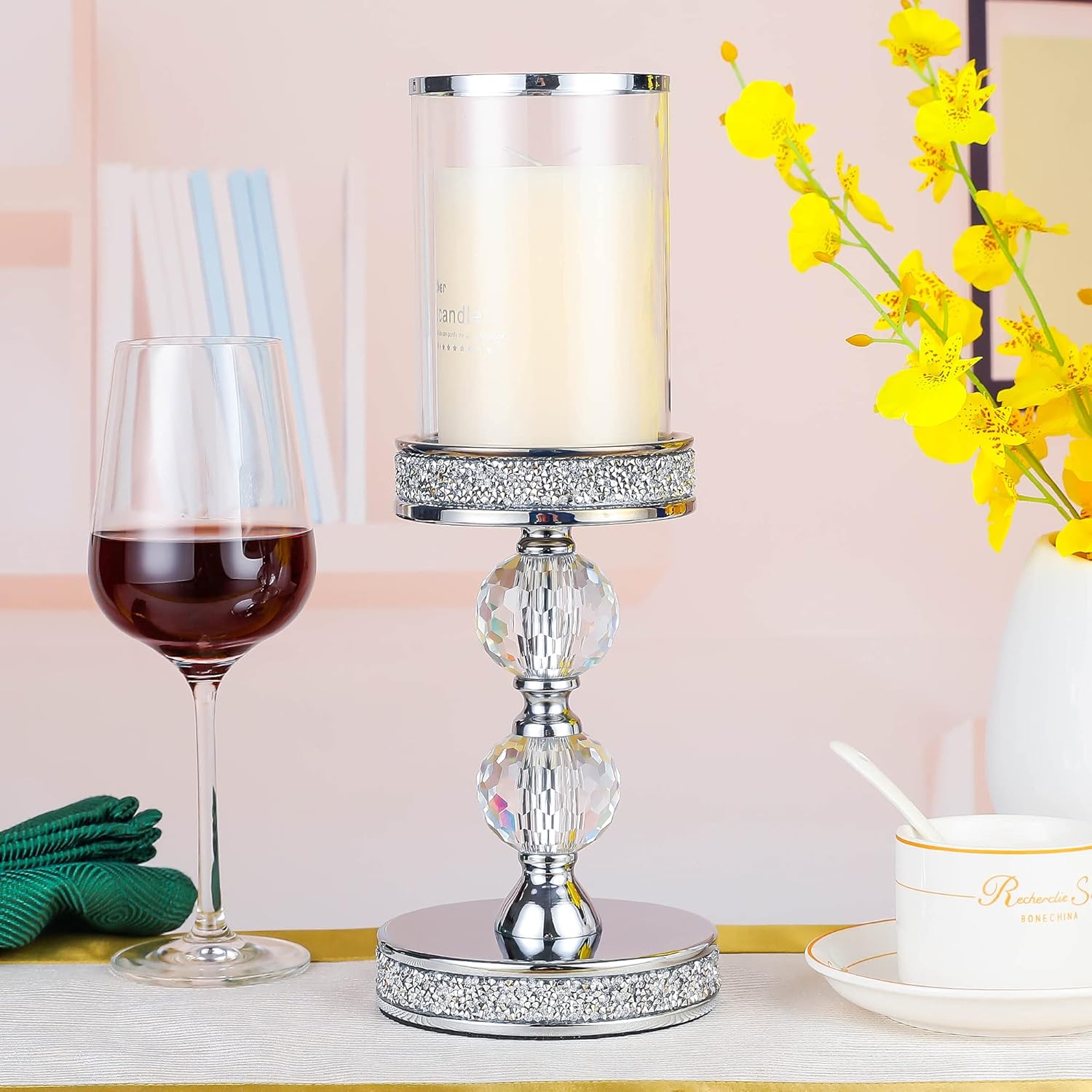 Regine Switzerland Crystal Candle Holders - Elegant Pillar Design for Weddings & Home Decor | Centerpieces