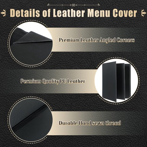 FLKQC Restaurant Menu Covers Holders 8.5" X 11" | Pack of 10 Synthetic Leather 4 View Menu Holder Covers Book Style with Angled Corners Black for Wine List (10, 4 View (8.5" x 11"))