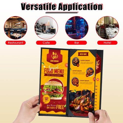 NATGAI 10 PCS 4 View Menu Covers 4.25" x 11", PU Leather Menu Cover Menu Holders, Waterproof Double View Restaurant Menu Covers, Fit for Restaurant Bar Cafe Hotel Wine List (4 View, 4.25"x11")