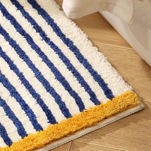 GIB Bathroom Rugs Mat 24" x 16", Extra Soft Absorbent Plush Fluffy Bath Rugs, Non-Slip Washable Bath Mats for Bathroom Floor Shower Home Decor Accessories, Blue & White Striped with Yellow Accents