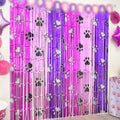 Bupelo Pink Paw Birthday Decorations - 2 Pack Tinsel Foil Fringe Curtains | Dog Party Backdrop 3.3 x 6.6ft
