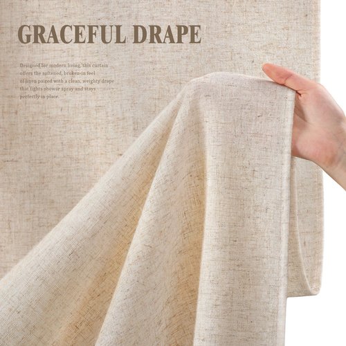 XOGUIBO Linen Shower Curtain Beige, Fabric Boho Farmhouse Shower Curtains for Bathroom Cream Cotton Natural Cloth Liner Set 72" W x 72" L