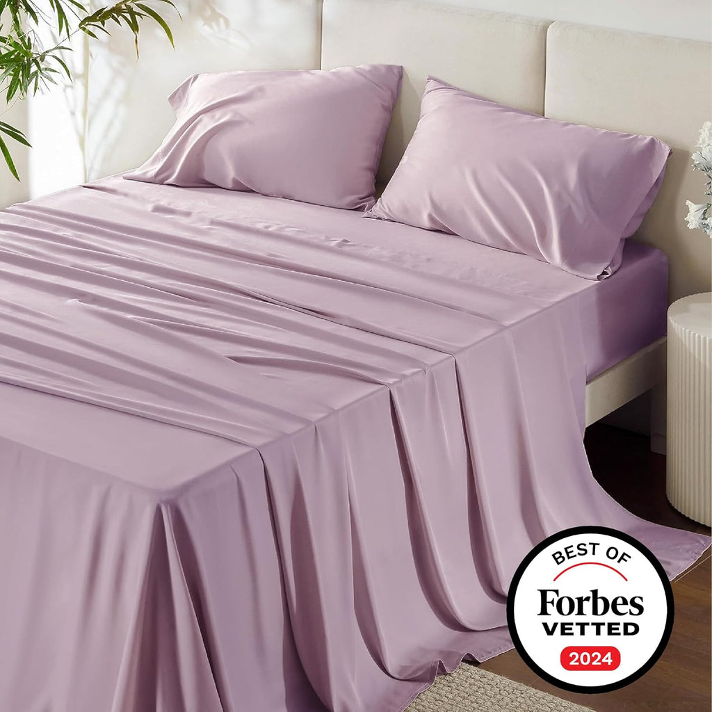 Bedsure Cooling Bed Sheets - Breathable Rayon from Bamboo | Full Size, Deep Pocket Up to 16 Inches, Lavender