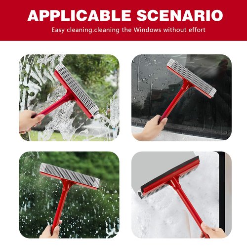 15.9" Window Squeegee for Car,2 in 1 Squeegee Window Cleaner with Long Stainless Steel Handle,Sponge Car Window Squeegee for Gas Station, Glass,Shower,Outdoor High Window Cleaning