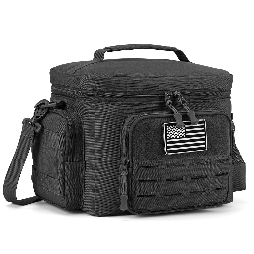 QT&QY Tactical Lunch Box for Men Expandable 18L Heavy Duty Military Insulated Cooler Bag, Leakproof Thermal Lunch Bag for Work Camping Outdoor Picnic Pail Adult Meal MOLLE Webbing Khaki
